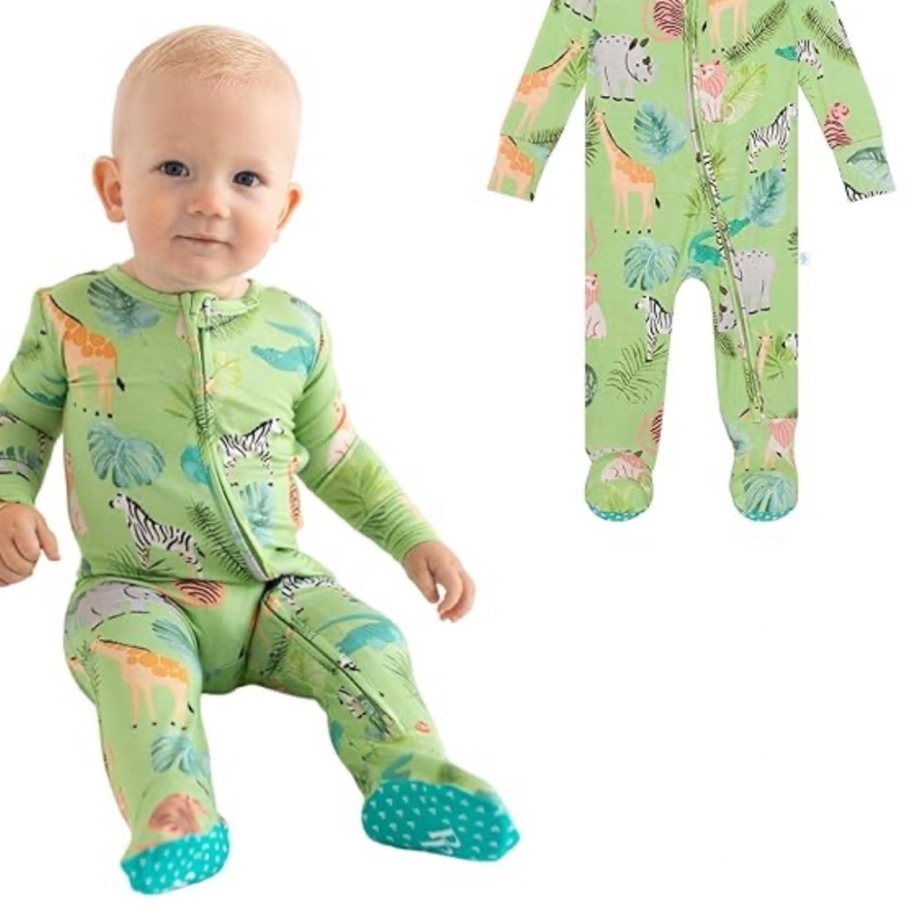 Posh Peanut Green Safari Print Footie 9-12 Mnths
